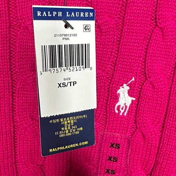 POLO RALPH LAUREN Cable Knit Cotton Crewneck Sweater Magenta Pink Sz XS NWT {U2} - Picture 5 of 6